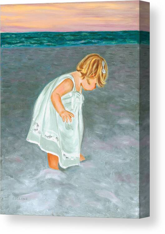 Beach Canvas Print featuring the painting Beach Baby in White by Jill Ciccone Pike