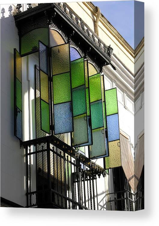 Doors Canvas Print featuring the photograph Blue-Green-Gold Windows in Cordoba by Jacqueline M Lewis