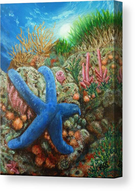 Blue Seastar Canvas Print featuring the painting Blue Seastar by Amelie Simmons