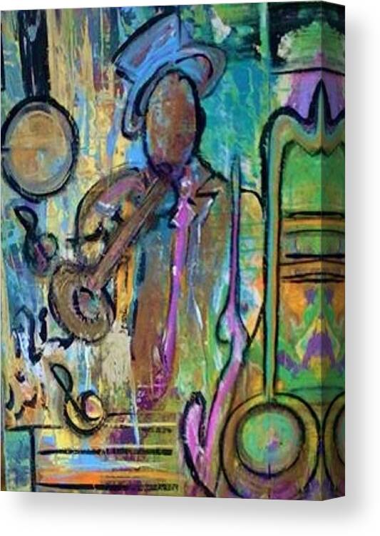 Jazz Canvas Print featuring the painting Blues Jazz Club Series by Kelly M Turner