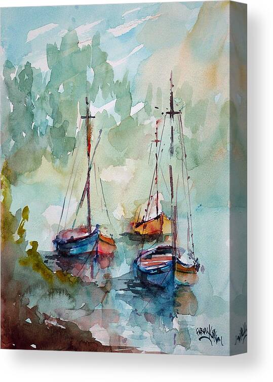 Boats Canvas Print featuring the painting Boats on Lake by Faruk Koksal