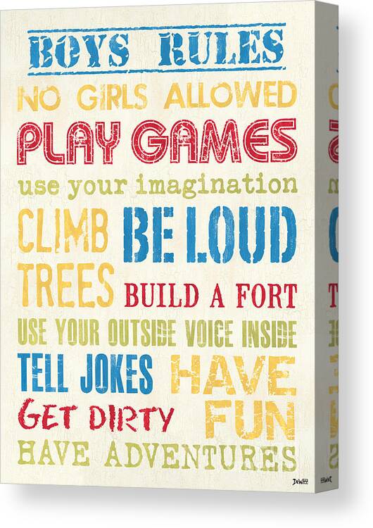 Rules Canvas Print featuring the painting Boys Rules by Debbie DeWitt