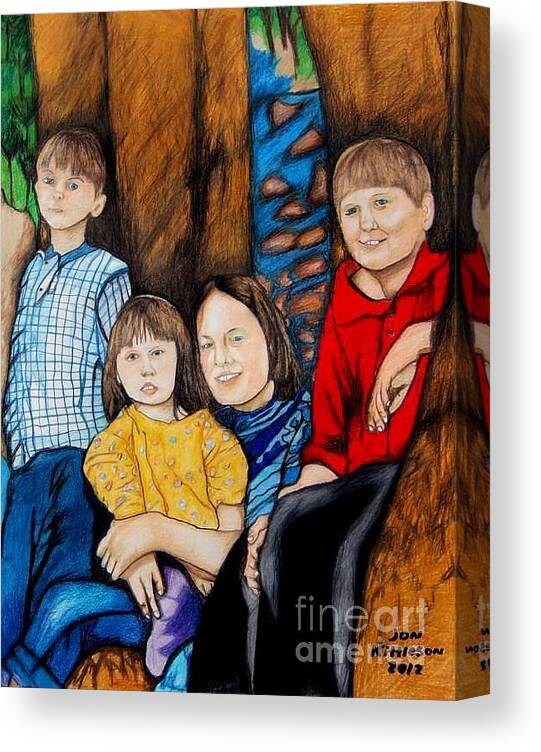 Portrait Landscape Canvas Print featuring the drawing Brenda's Kids by Jon Kittleson