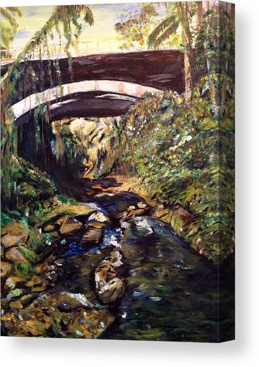 Bridge Canvas Print featuring the painting Bridge over Calm Waters by Belinda Low
