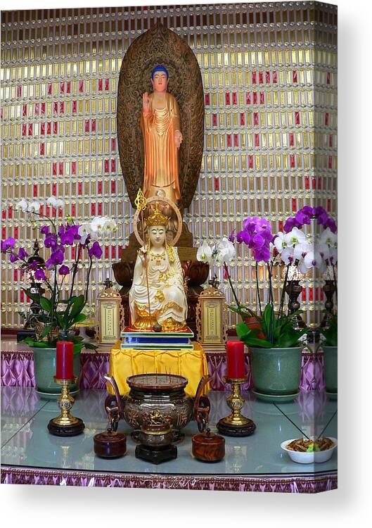 Buddhist Canvas Print featuring the photograph Budhist Memorial Columbarium by Jeff Lowe