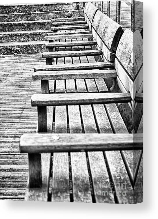 Autumn Canvas Print featuring the photograph BW bench by Christos Koudellaris