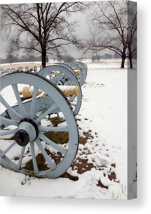 Cannons Canvas Print featuring the photograph Cannon's in the snow by Michael Porchik