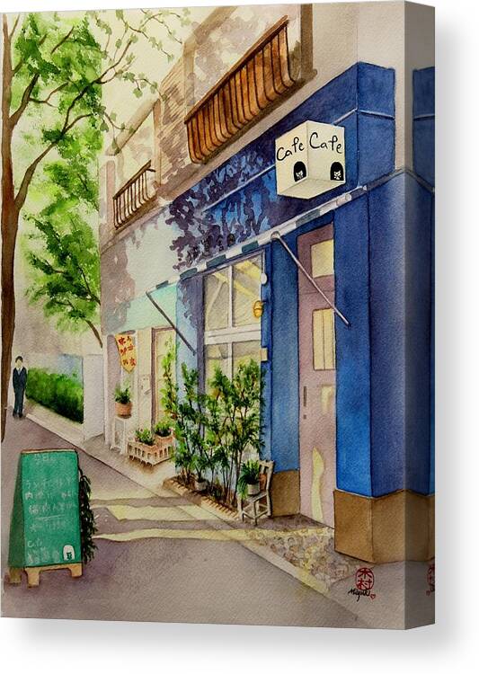 Cafe Canvas Print featuring the painting Cat Cafe by Miyuki Kimura