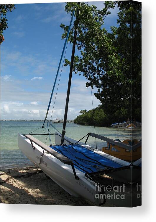 Beach Canvas Print featuring the photograph Catamaran on the Beach by Christiane Schulze Art And Photography