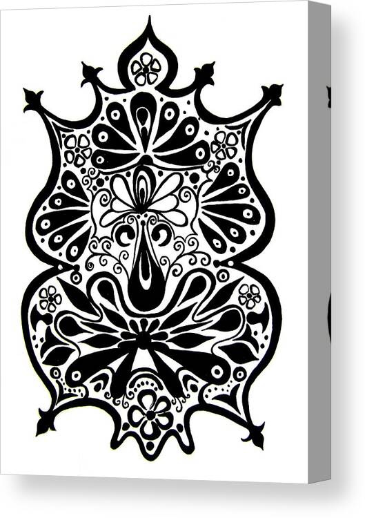 Black Canvas Print featuring the painting CEM-Black-White-009-Contemporary Ethnic Mix by Pat Bullen-Whatling