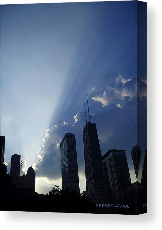 Chicago Canvas Print featuring the photograph Chicago Sunset by Verana Stark
