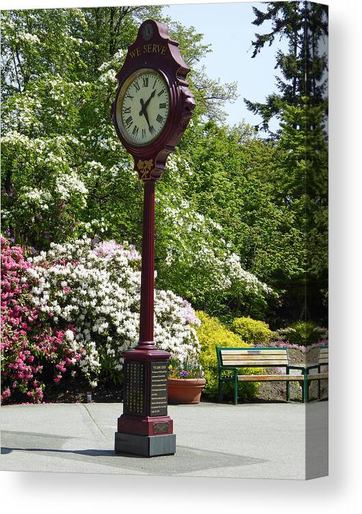 Park Canvas Print featuring the photograph Clock in Park by Laurie Tsemak
