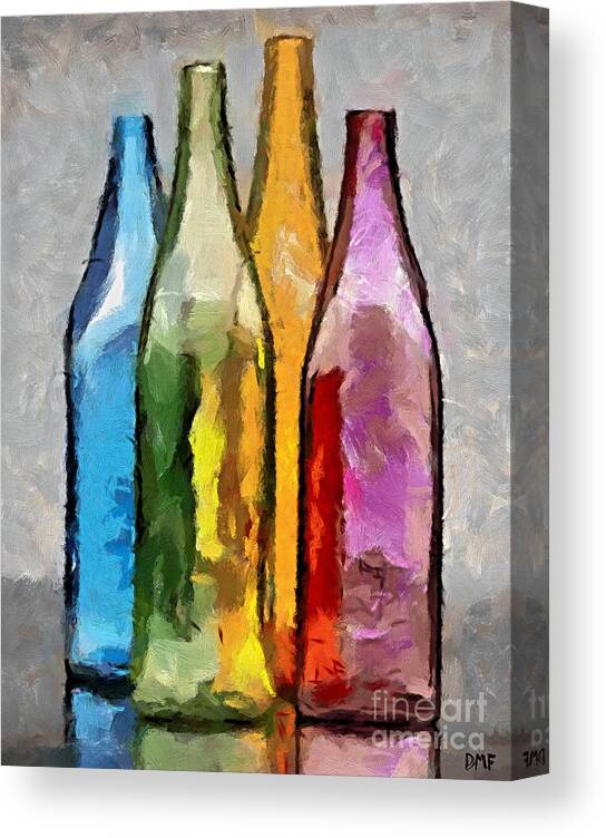 Still Life Canvas Print featuring the painting Colored Glass Bottles by Dragica Micki Fortuna