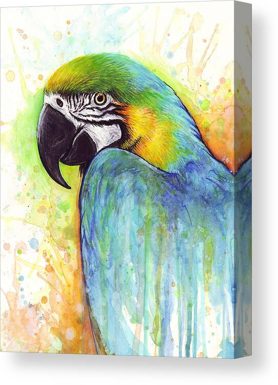 Watercolor Painting Canvas Print featuring the painting Macaw Painting by Olga Shvartsur