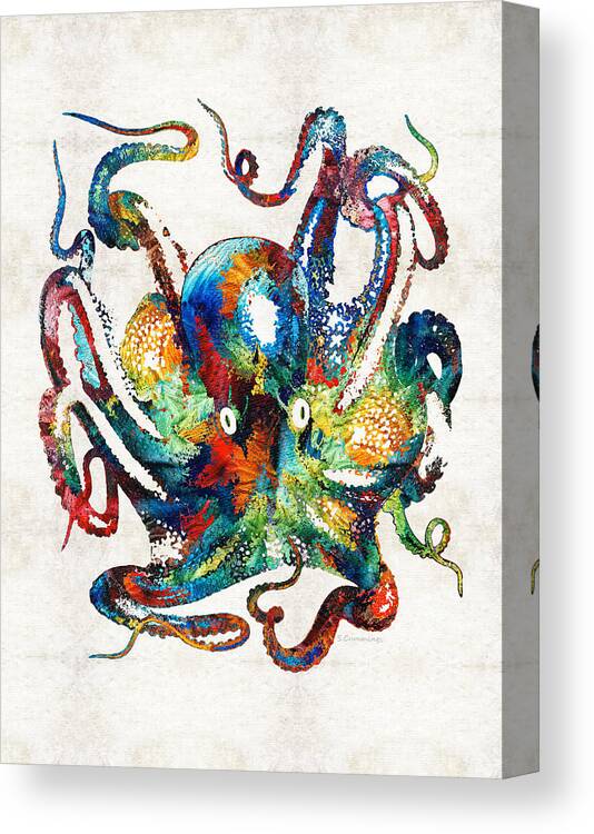 Octopus Canvas Print featuring the painting Colorful Octopus Art by Sharon Cummings by Sharon Cummings