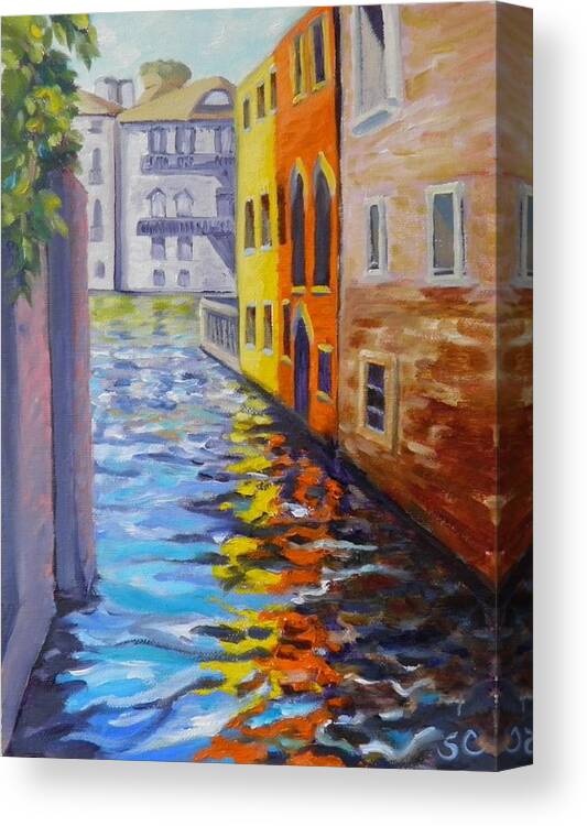 Canal Canvas Print featuring the painting Colors on the Canal by Sharon Casavant