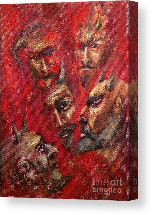 Devil Canvas Print featuring the painting Conspiracy by Arturas Slapsys