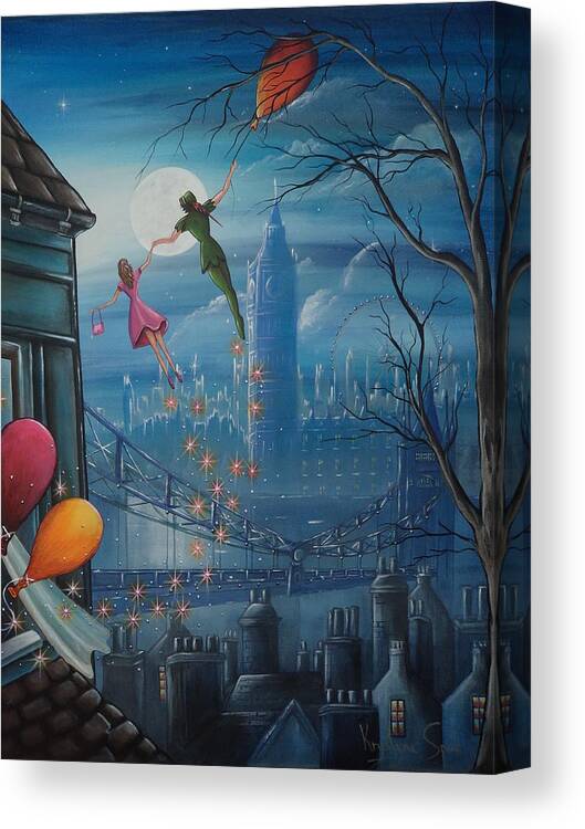 London Canvas Print featuring the painting Corinna's Birthday Flight by Krystyna Spink