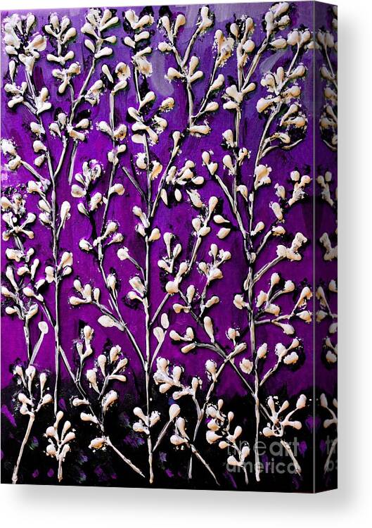 Cotton Canvas Print featuring the painting Cotton Flowers with Purple- Violet Background by Cynthia Snyder