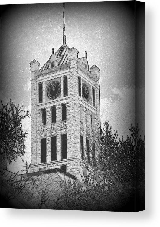 Mixed Medium Canvas Print featuring the drawing Courthouse Clocktower 5 by Mark Herman