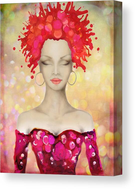Crazy Canvas Print featuring the painting Crazy Pink Hair night out by Lilia S