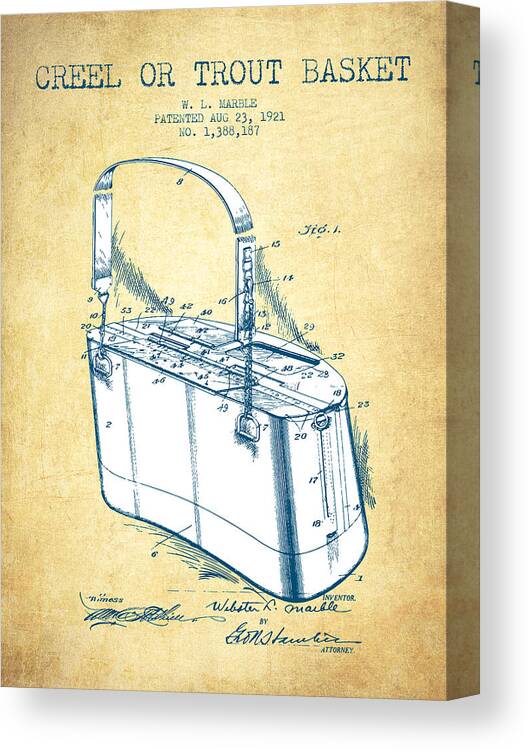 Creel or Trout Basket Patent from 1921 - Vintage Paper Canvas