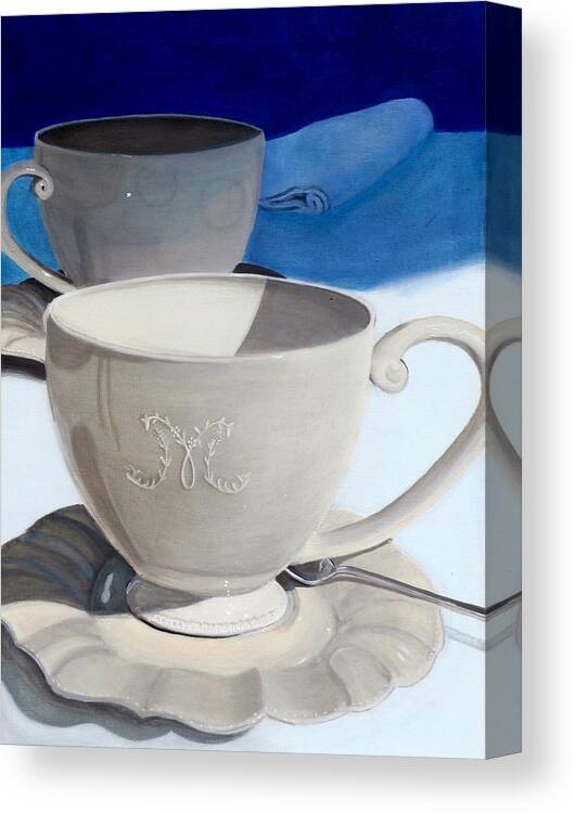 Coffee Cups Canvas Print featuring the painting Cups of Coffee in a Quiet Room by Karyn Robinson
