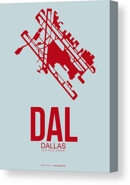 Dallas Canvas Print featuring the digital art DAL Dallas Airport Poster 4 by Naxart Studio