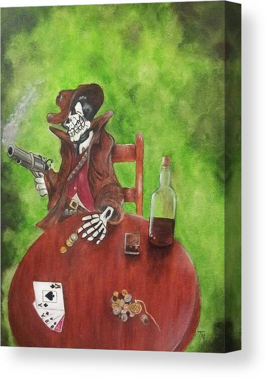 Skull Canvas Print featuring the painting Dead Man's Poker Party by Teri Merrill