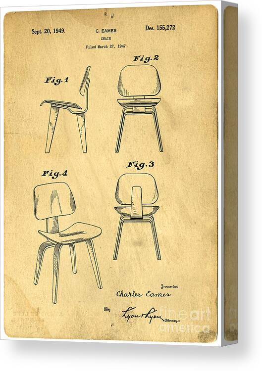 Patent Canvas Print featuring the digital art Designs for a Eames chair by Edward Fielding