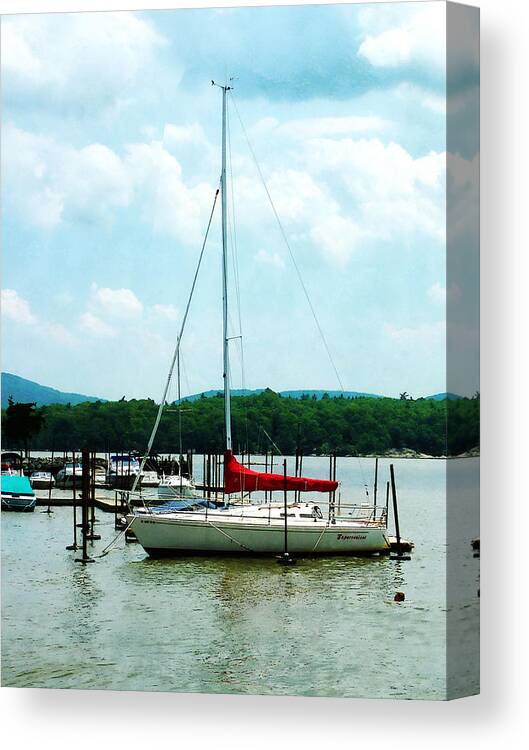 Boat Canvas Print featuring the photograph Docked on the Hudson River by Susan Savad