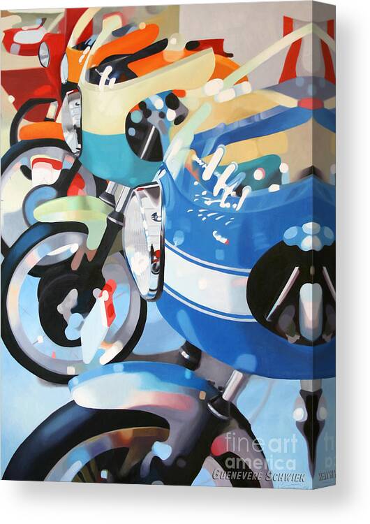 Motorcycles Canvas Print featuring the painting Ducati Line by Guenevere Schwien