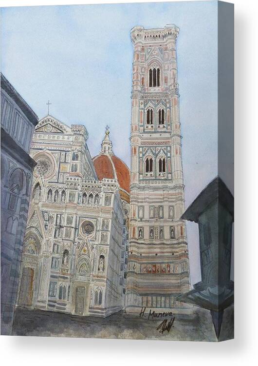 Architecture Canvas Print featuring the painting Duomo Florence in color by Henrieta Maneva