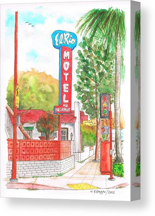 El Ro Motel Canvas Print featuring the painting El Rio Motel, Glendale, California by Carlos G Groppa