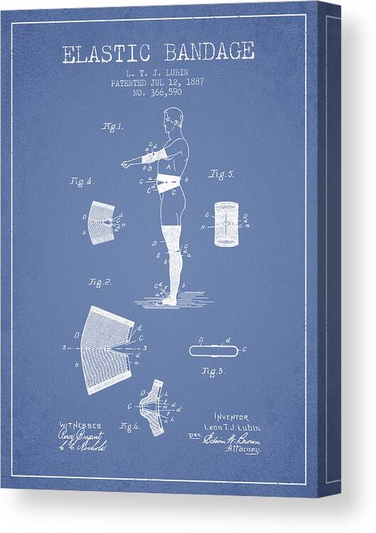 Bandage Canvas Print featuring the digital art Elastic Bandage Patent from 1887 - Light Blue by Aged Pixel