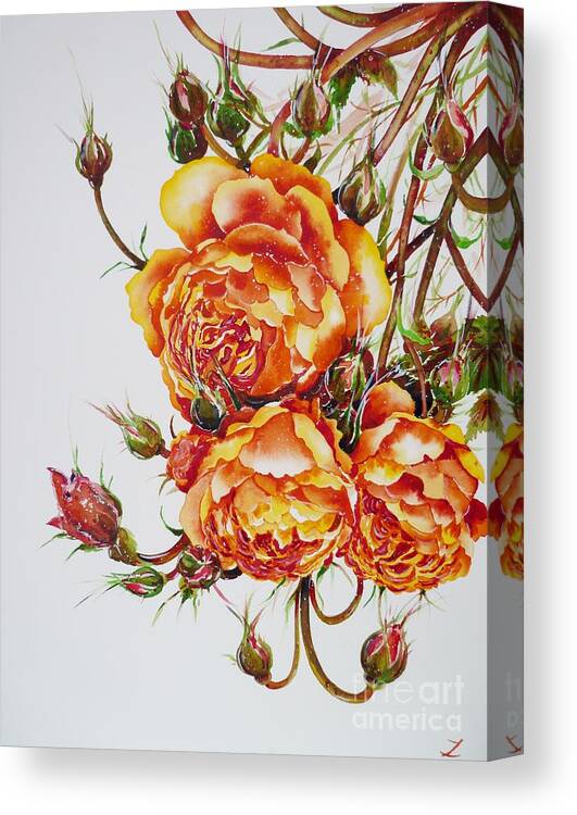 Roses Canvas Print featuring the painting English Roses by Zaira Dzhaubaeva