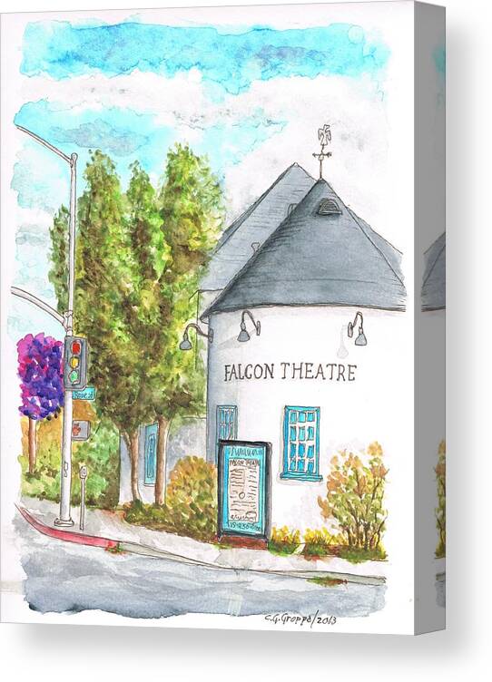 Nature Canvas Print featuring the painting Falcon Theatre in Toluca Lake - California by Carlos G Groppa
