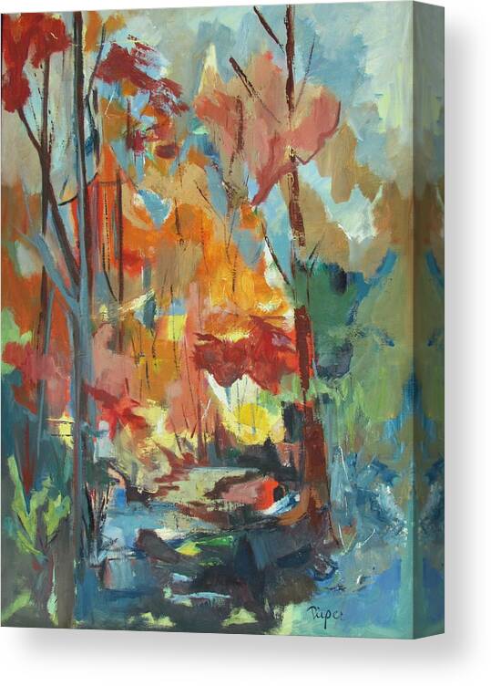 Autumn Leaves Canvas Print featuring the painting Fall From My Window by Betty Pieper