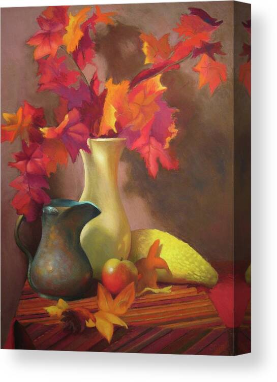 Still Life Canvas Print featuring the pastel Fall Leaves by Susan Goldstein Monahan