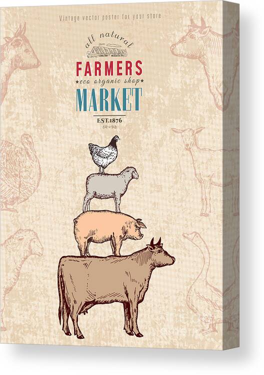 Farmers Market Canvas Print featuring the digital art Farm Shop Vintage Poster Retro Butcher by Intueri
