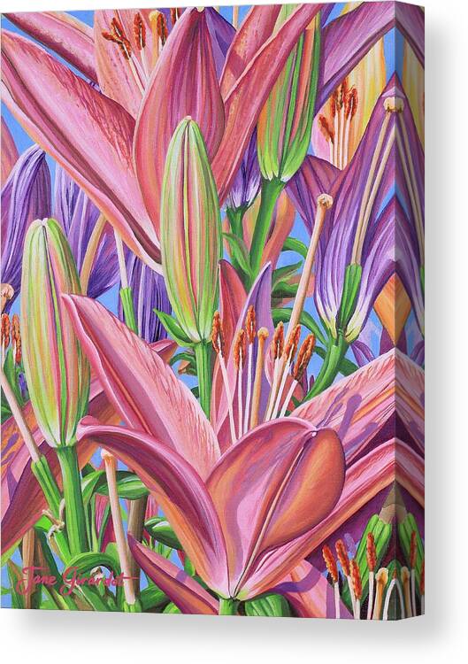 Lilies Canvas Print featuring the painting Field Of Lilies by Jane Girardot