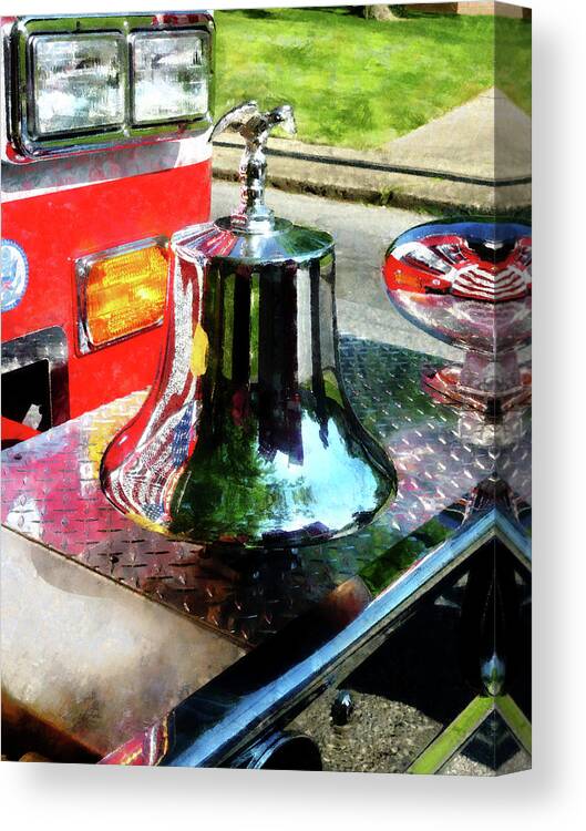 Firefighters Canvas Print featuring the photograph Fireman - Fire Engine Bell by Susan Savad