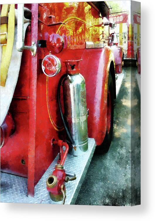 Firefighters Canvas Print featuring the photograph Fireman - Fire Extinguisher on Fire Truck by Susan Savad