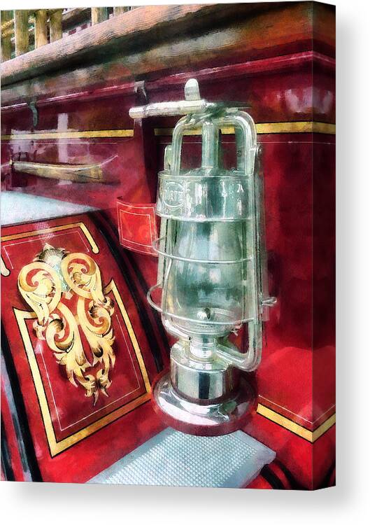Lantern Canvas Print featuring the photograph Fireman - Lantern on Old Fire Truck by Susan Savad