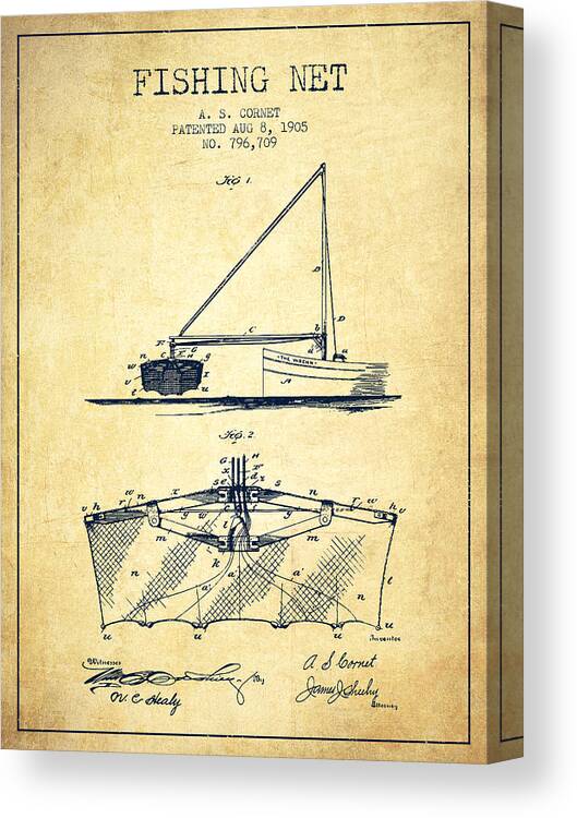 Fishing Net Patent from 1905- Vintage Canvas Print / Canvas Art by