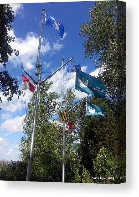 Flag Pole Canvas Print featuring the photograph Flag Pole UWGB by Alan Shiner