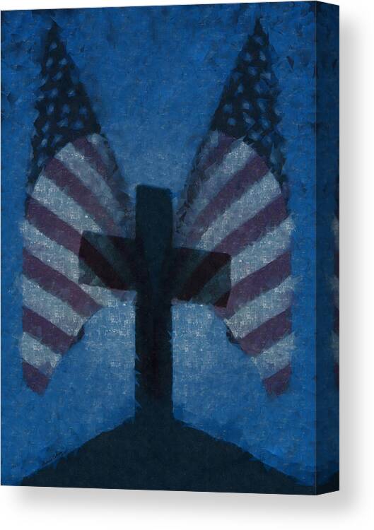 Flag And Cross Canvas Print featuring the digital art Flags and Cross by Ernest Echols