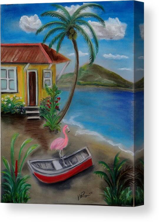Island Paintings Canvas Print featuring the painting Flamingo Beach by Kevin Brown
