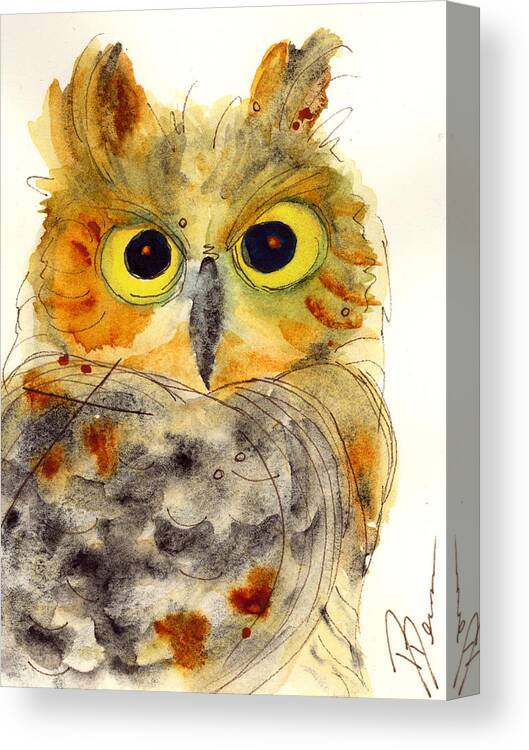 Owl Watercolor Canvas Print featuring the painting Flying Tiger by Dawn Derman