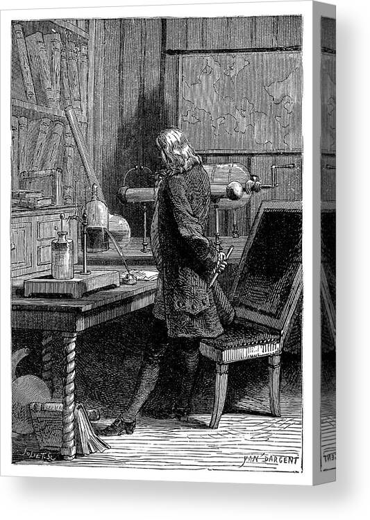 Benjamin Franklin Canvas Print featuring the photograph Franklin In His Laboratory by Science Photo Library